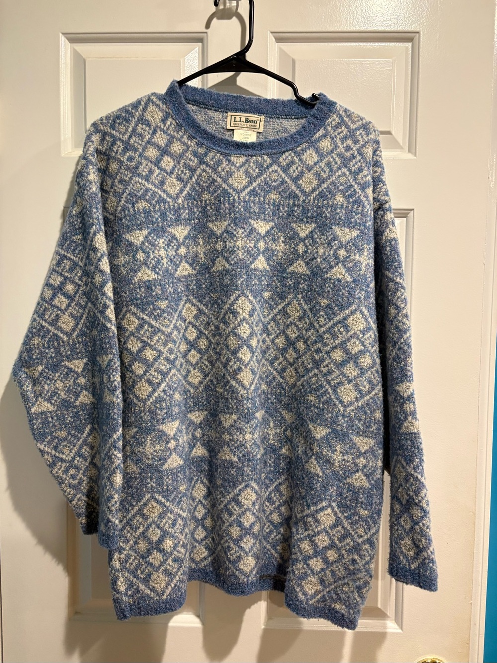 L.L.Bean vintage wool sweater fair isle blue sz L cabincore